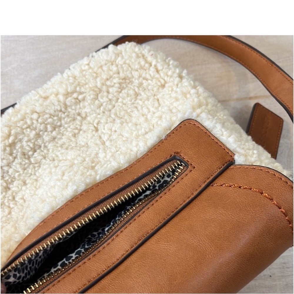Sole Society Sherpa and Tan Leather Crossbody Bag - Picture 7 of 8